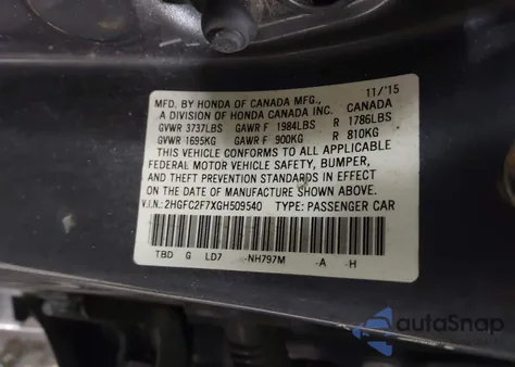 2016 Honda Civic Ex from USA, damaged, VIN 2HGFC2F7XGH509540